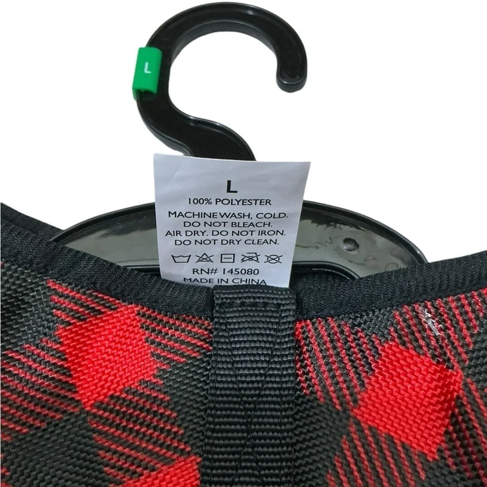 Unique Petz Dog Large Harness Red Black Tartan Plaid Comfy Adjustable SZ L